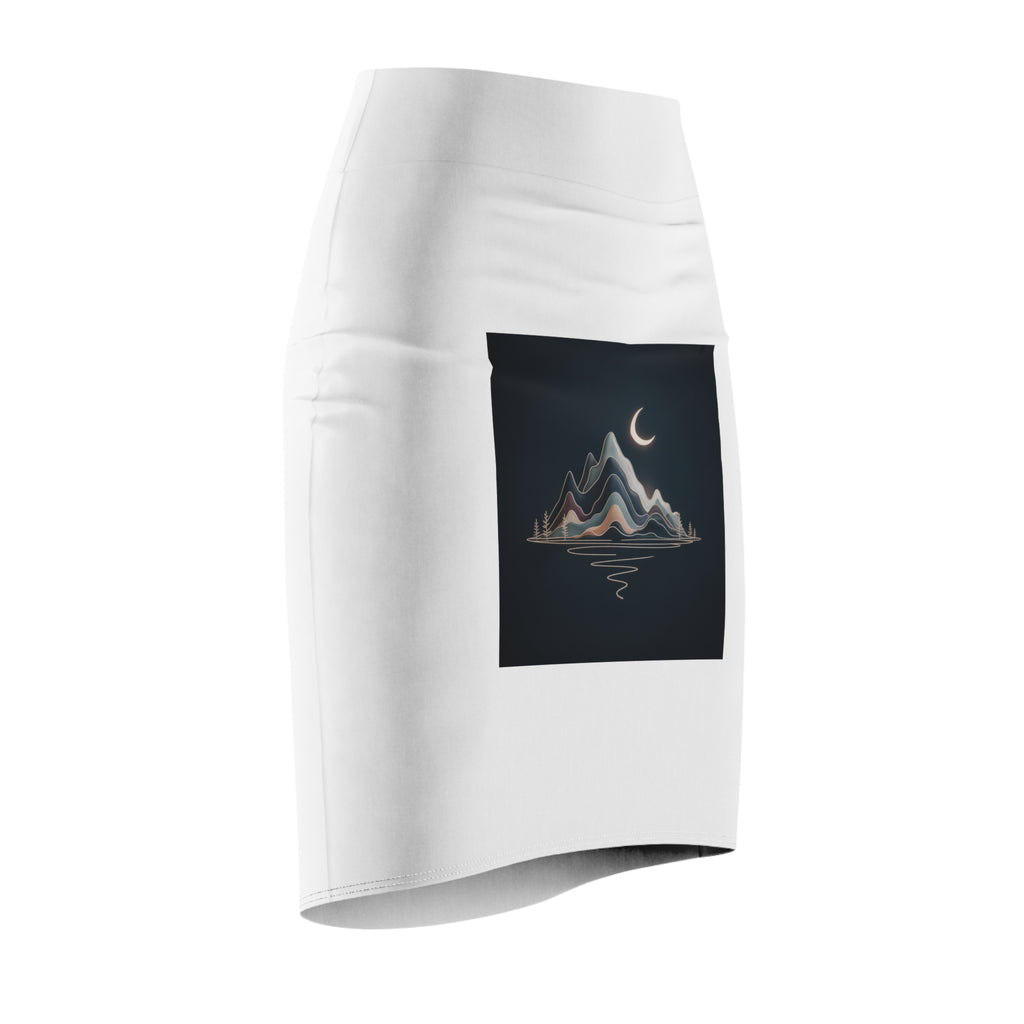 Moonlit Mountain Pencil Skirt — Nightscape Graphic AOP