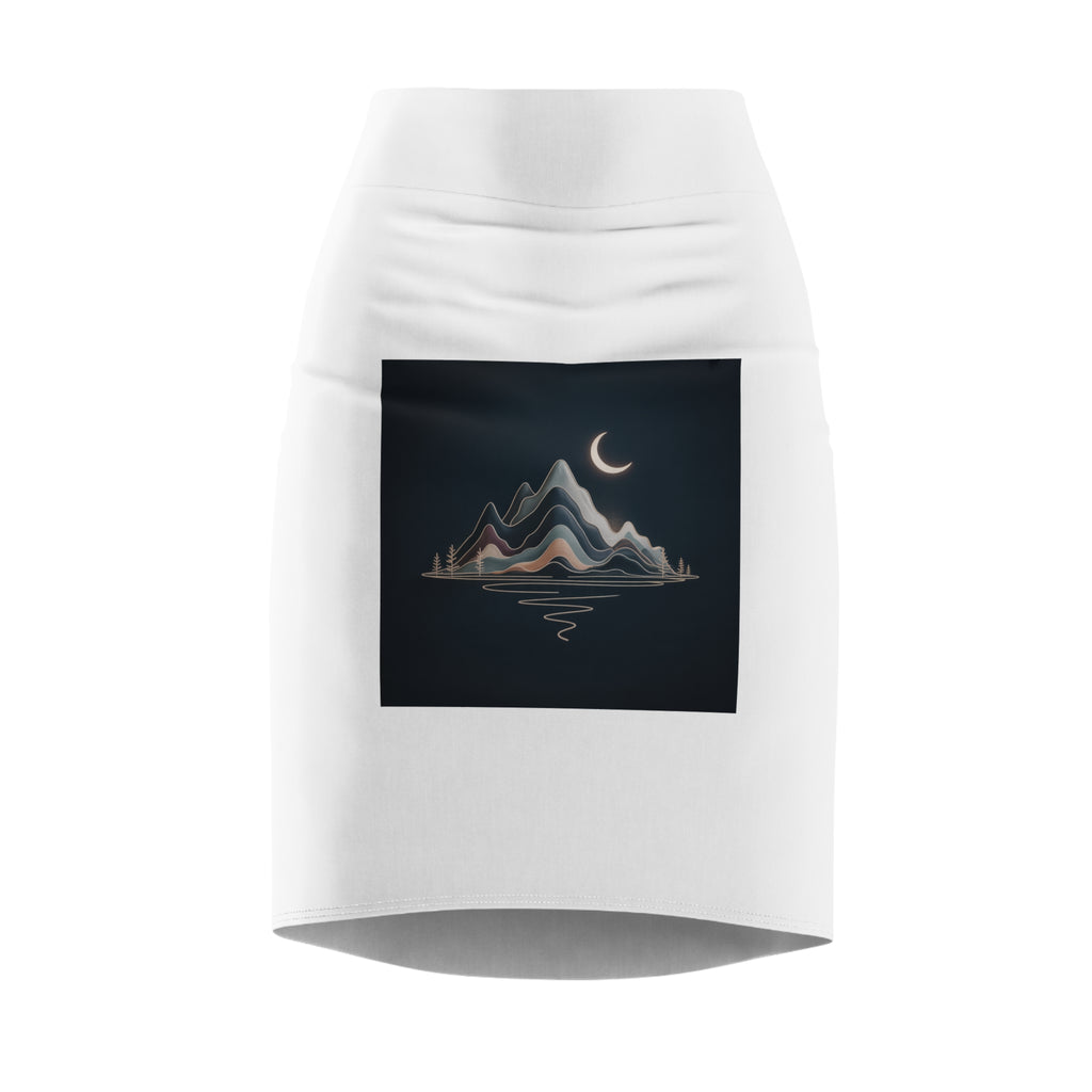 Moonlit Mountain Pencil Skirt — Nightscape Graphic AOP